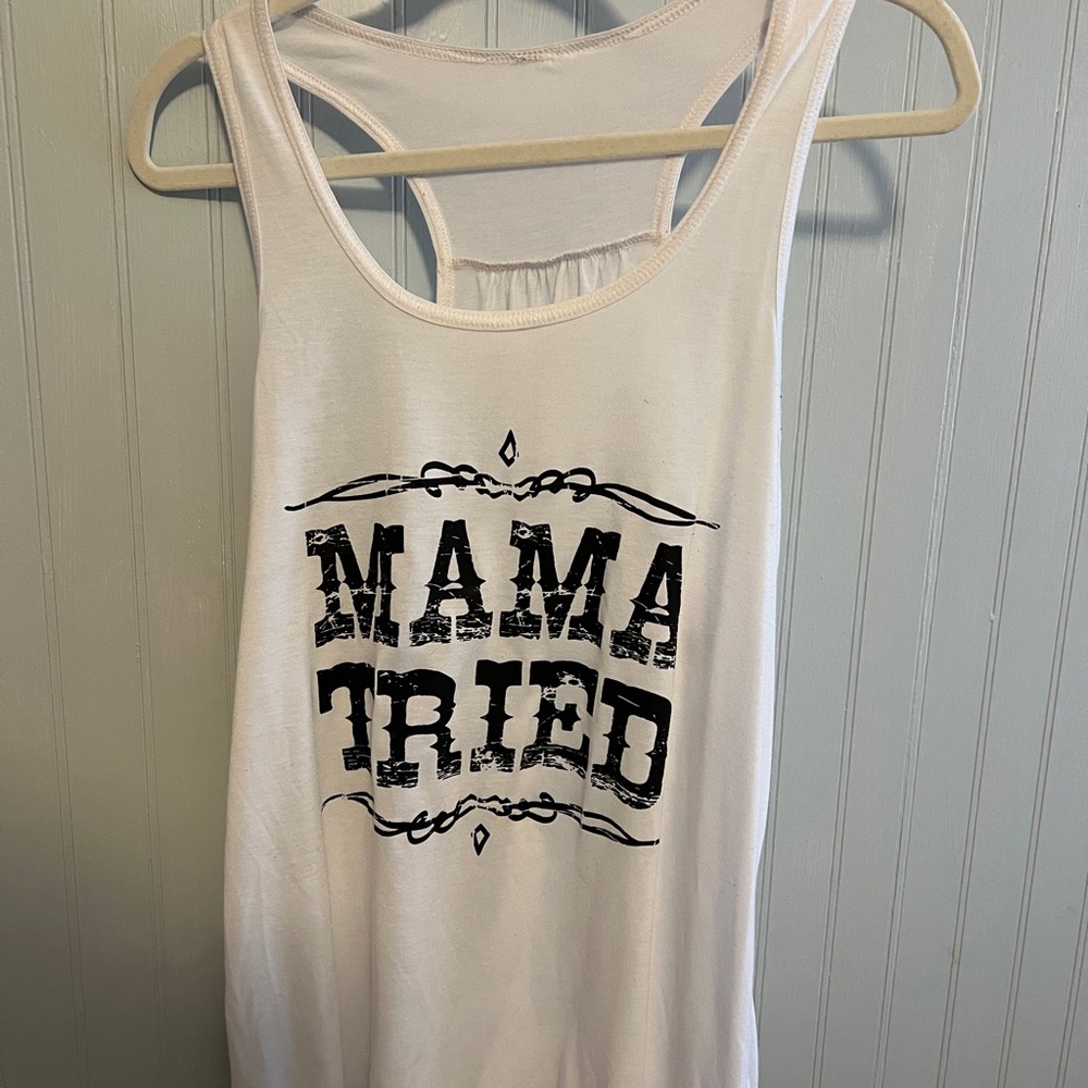 White Tank Top with 'Mama Tried' Graphic